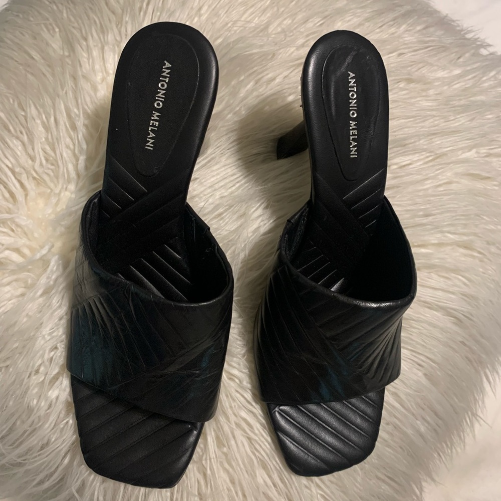 Antonio Melani black slip on heel. Size 8.
